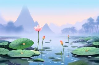 紫色简约国风莲花傍晚背景