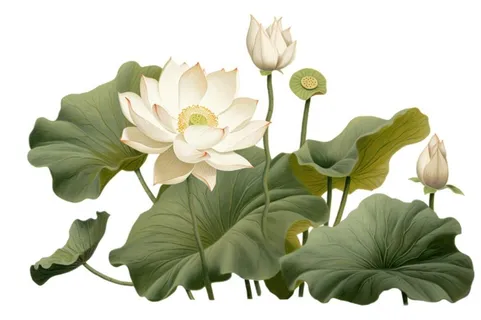 简约白荷花黄绿色元素