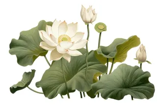 简约白荷花黄绿色元素