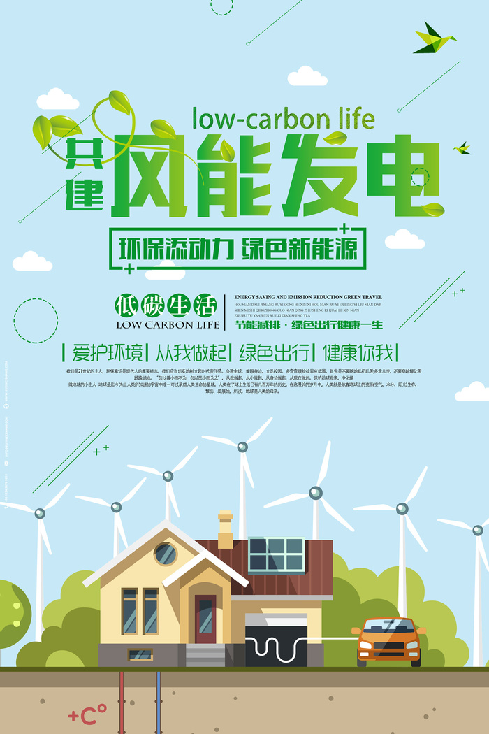 创意风能发电绿色能源环保宣传海报