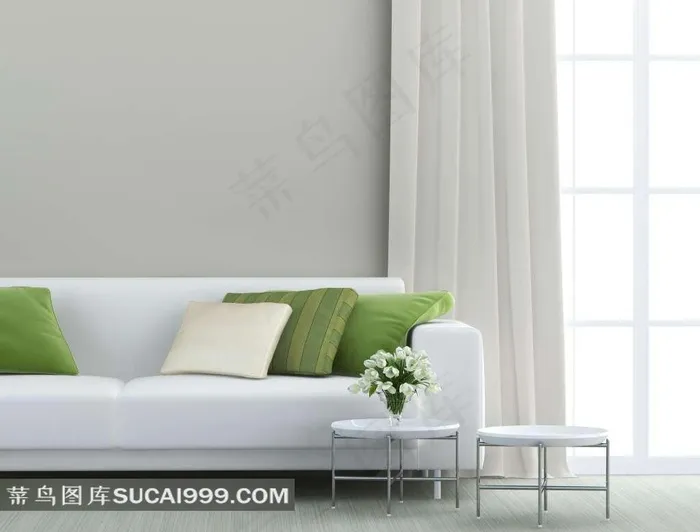 落地窗与沙发枕头花瓶