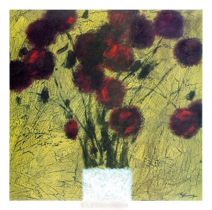 水墨花卉花瓶油画