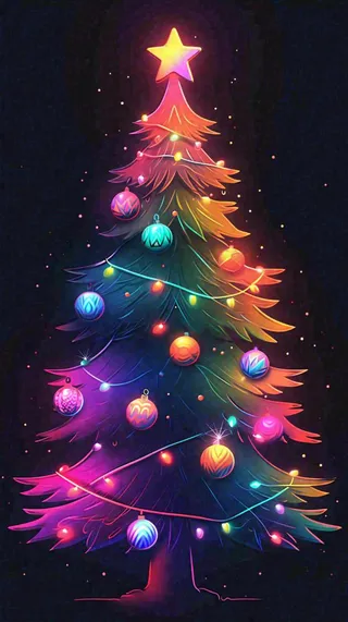 色彩缤纷圣诞树，暗黑彩色树，灯光闪耀