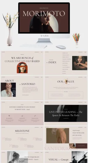莫兰迪色系极简PPT模板预览图