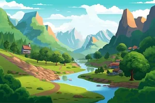 自然景色清新扁平插画背景