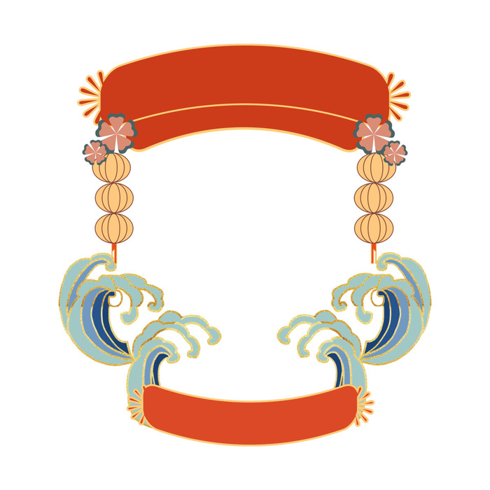 国潮风主题框头像框拱形祥云灯笼春节边框装饰元素设计素材