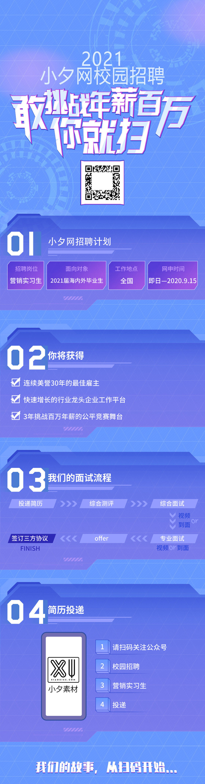 公司企业校园H5长图易拉宝扁平风招聘会海报模板插画PSD设计素材