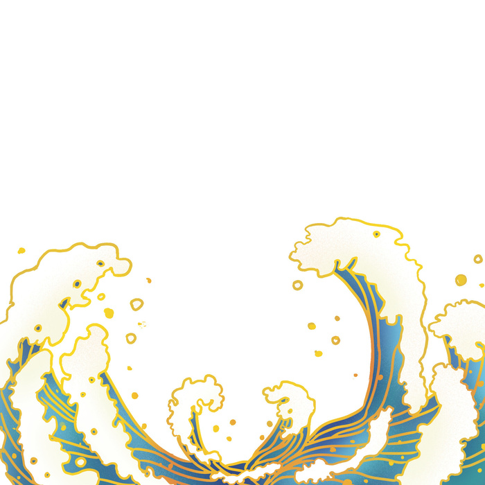 中国风国潮插画海浪波浪背景装饰浪花图案元素