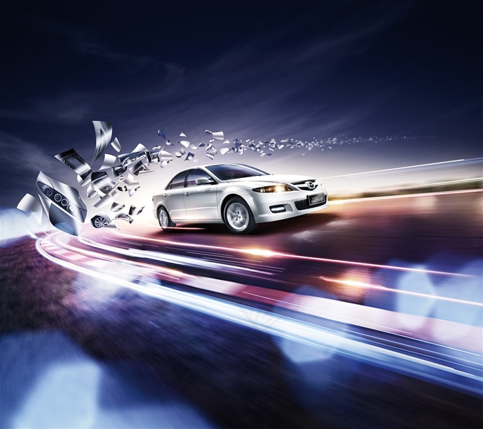 超高清马自达唯美流光汽车夜景图