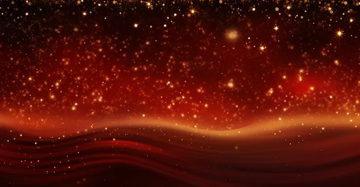 红色闪光粒子金色光芒背景(4512x2352)
