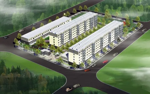 草地围绕的楼群鸟瞰图