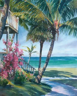 唯美木屋椰树海景风景画 唯美木屋椰树海景风景画