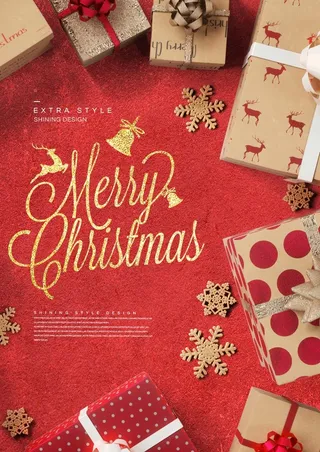 圣诞节圣诞树圣诞老人闪亮装饰电商促销折扣海报