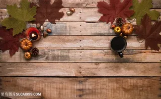 木纹背景枫叶边框图