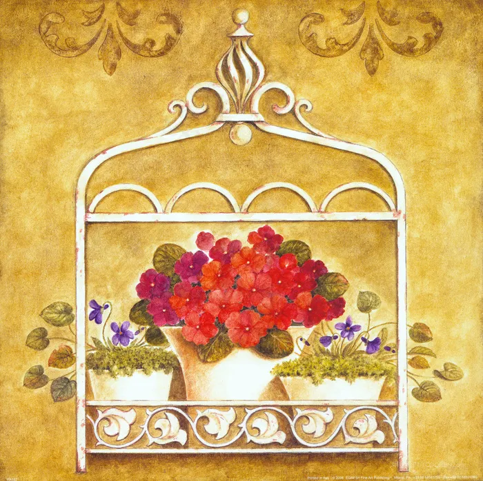 唯美花卉花盆复古油画