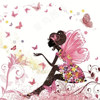 蝴蝶花仙子唯美粉色插画