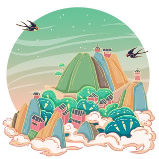 国潮风旅游建筑城市地标景区北京上海插图插画元素素材设计模板