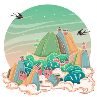 国潮风旅游建筑城市地标景区北京上海插图插画元素素材设计模板