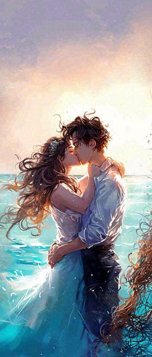 情人节情侣海上拥吻亲吻，爱情唯美落日海景