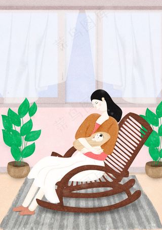 手绘母亲节插画漫画素材