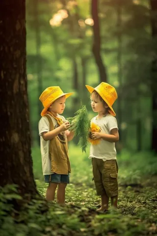 儿童野外玩耍学习探险图