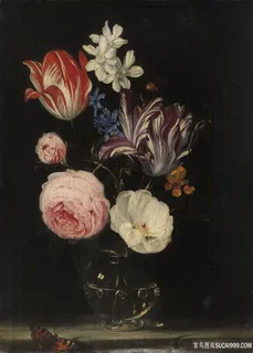 静物透明玻璃瓶花卉油画 静物透明玻璃瓶花卉油画