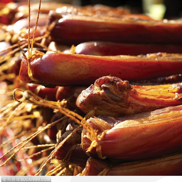 美味的熏制腊肉特写