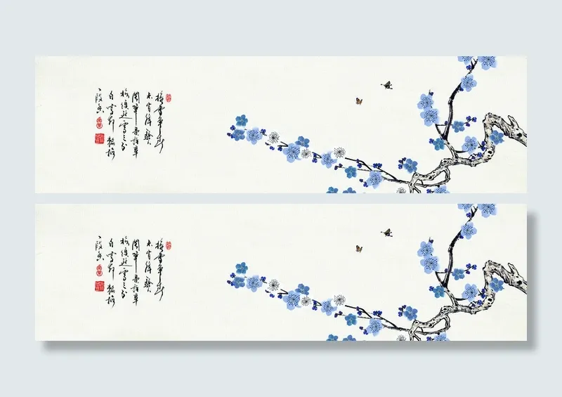 新中式蓝画装饰画psd模版下载
