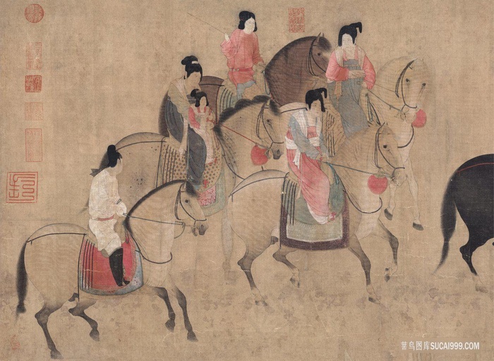 唐 张萱 虢国夫人游春图卷挂画