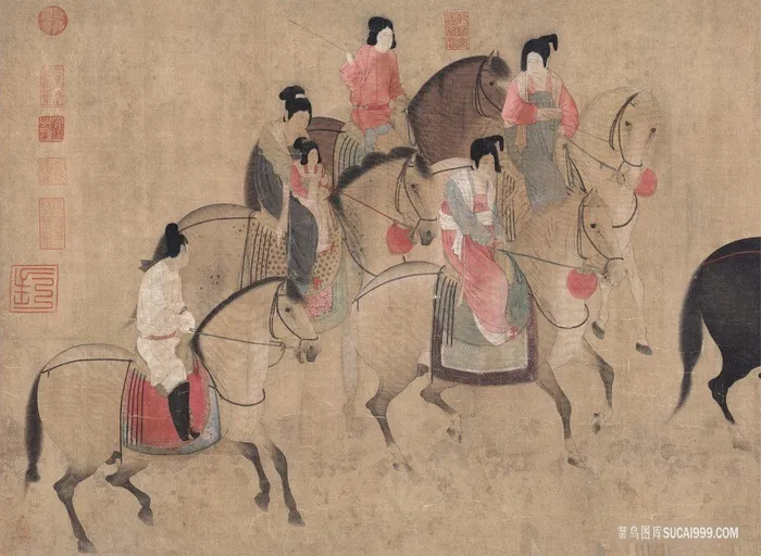 唐 张萱 虢国夫人游春图卷挂画