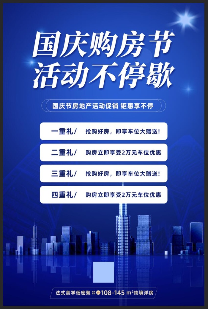 精致创意2022年国庆楼市促销宣传海报psd模版下载