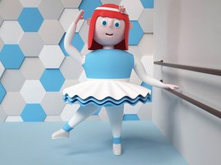 蓝白色卡通风格跳芭蕾女孩主题C4D场景