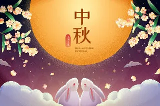 手绘中秋节双兔子背景