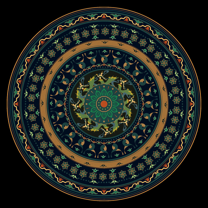 复古中式国潮风敦煌花纹装饰图案花卉藻井肌理圆形边框素材