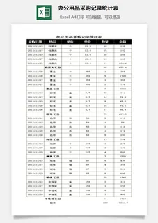 办公用品采购记录统计表excel模板 办公用品采购记录统计表excel模板