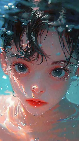 夏天少年男孩海底游泳水面，夏至小暑儿童节