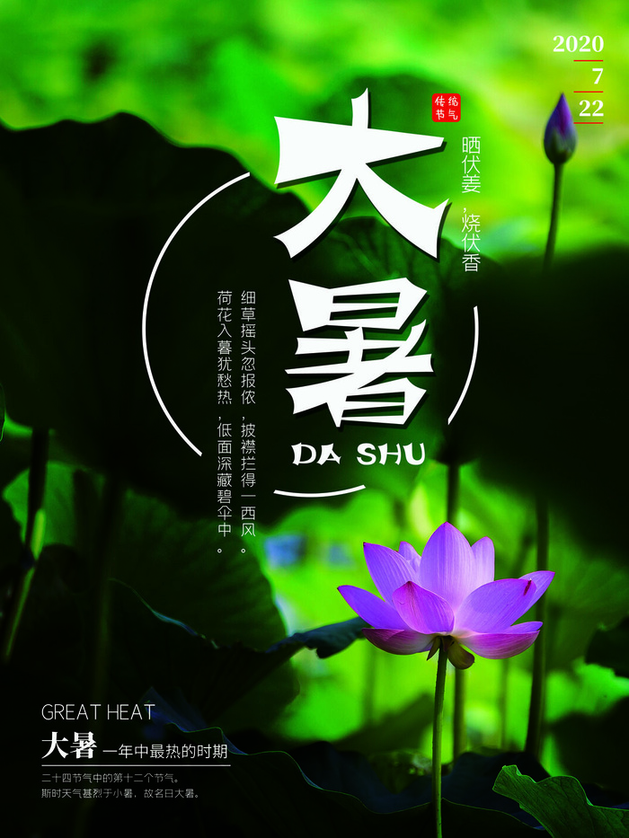 传统节日大暑海报psd模版下载