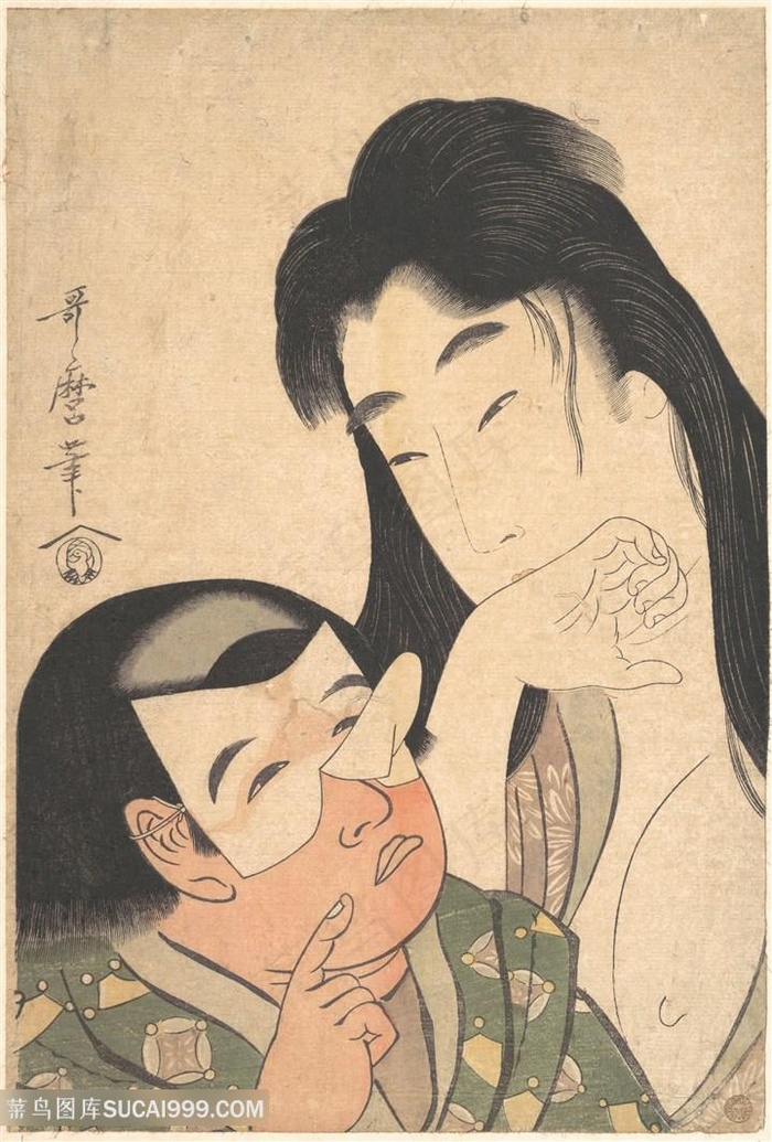 喜多川歌磨手绘夫妻装饰画