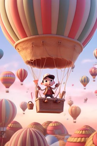 乘坐热气球滑翔粉紫云彩人物动画背景