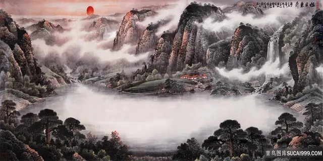 旭日东升风景山水高清喷绘打印素材照墙壁装饰画