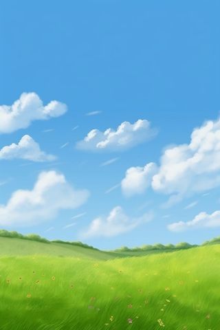 春天的蓝天白云草原很美背景图