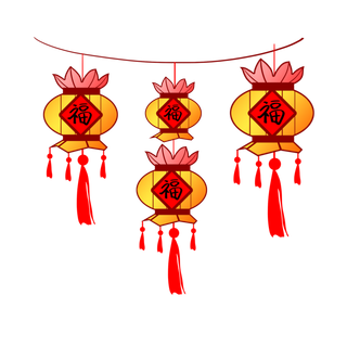卡通手绘灯笼中秋节元宵节花灯新年海报元素PNG免扣PS素材