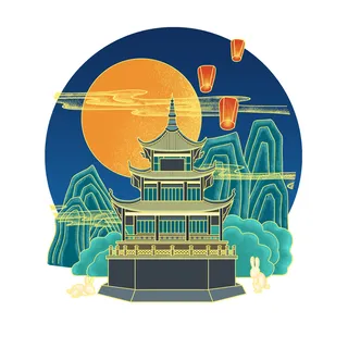 国潮中秋节素材