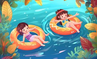 夏日游泳游泳圈玩水插画背景