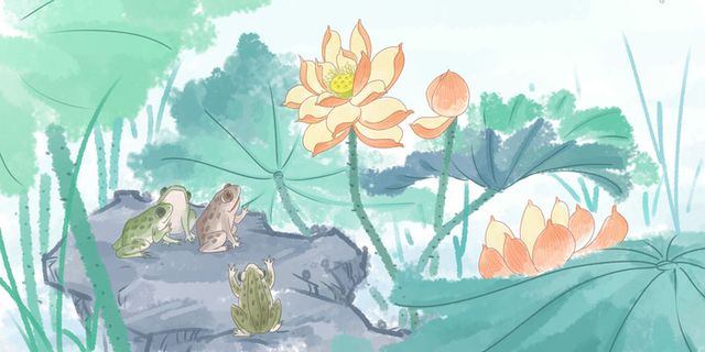 春天荷花水彩绘画PSD素材