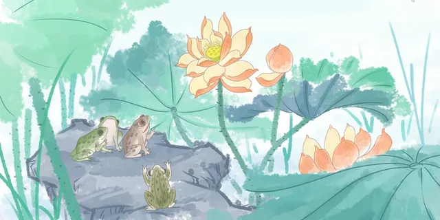 春天荷花水彩绘画PSD素材