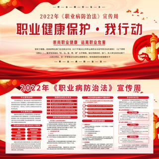 红色职业健康保护宣传展板