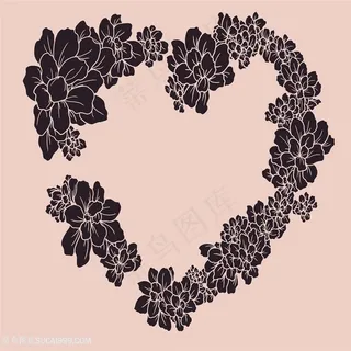 爱心形状手绘花朵图案设计元素PSD素材图片
