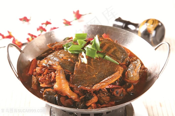 中华美食干锅乌鸡烧甲鱼摄影图