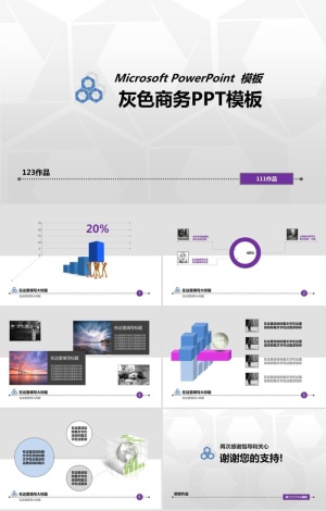 灰色时尚季度总结数据报告ppt模板预览图